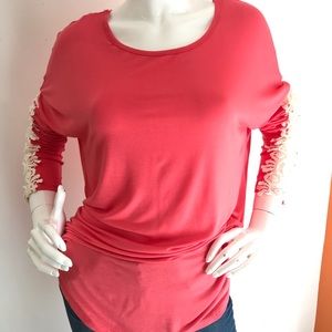 Long Sleeve Tunic Top with Crochet Sleeve details.